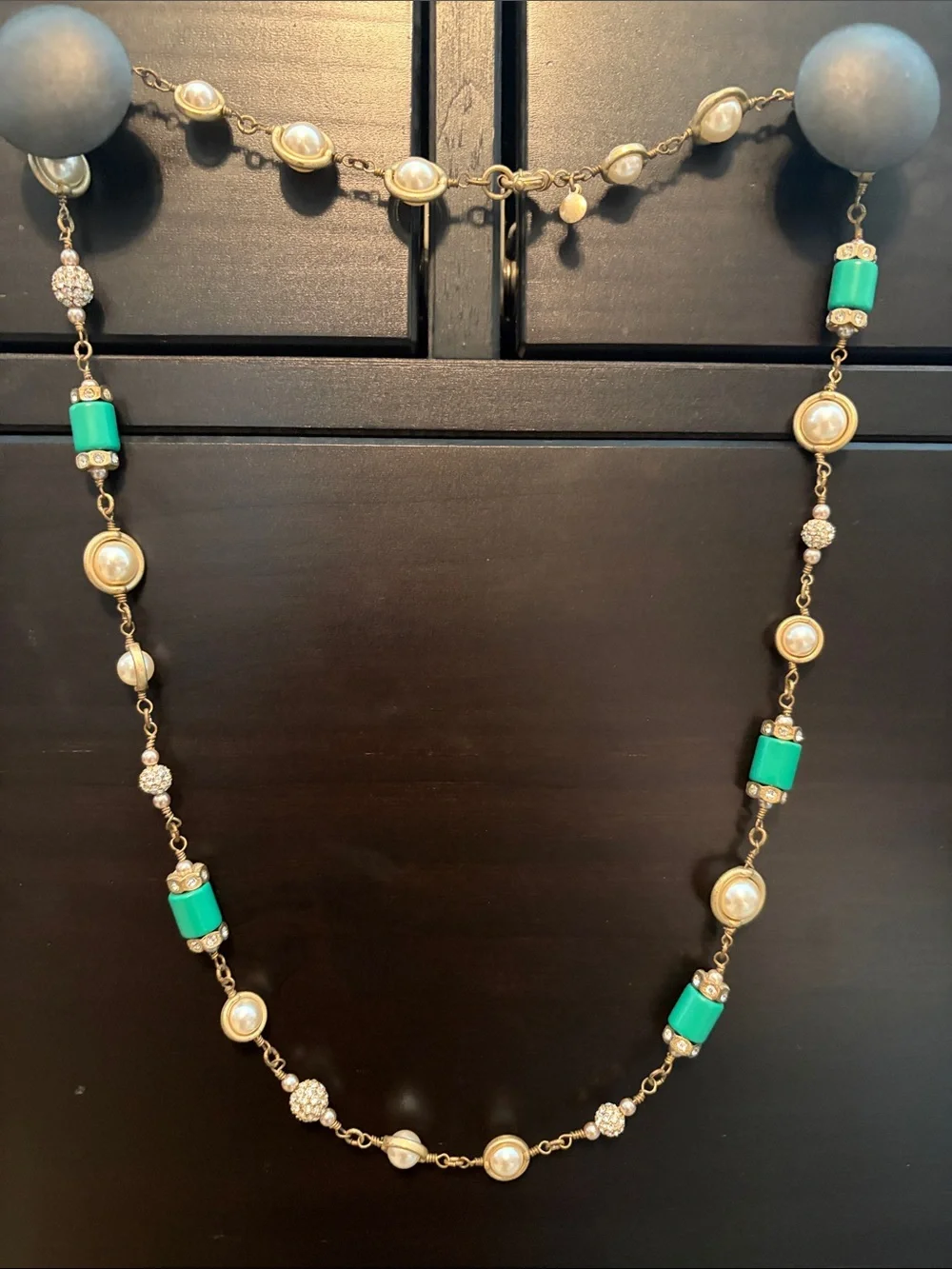 Women's J. Crew Gold-Tone Necklace with Green and Pearl Accents